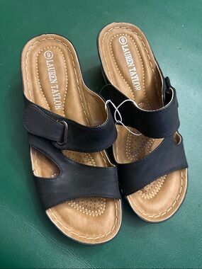 Lauren James Black Slide Sandals with Buckle Detail